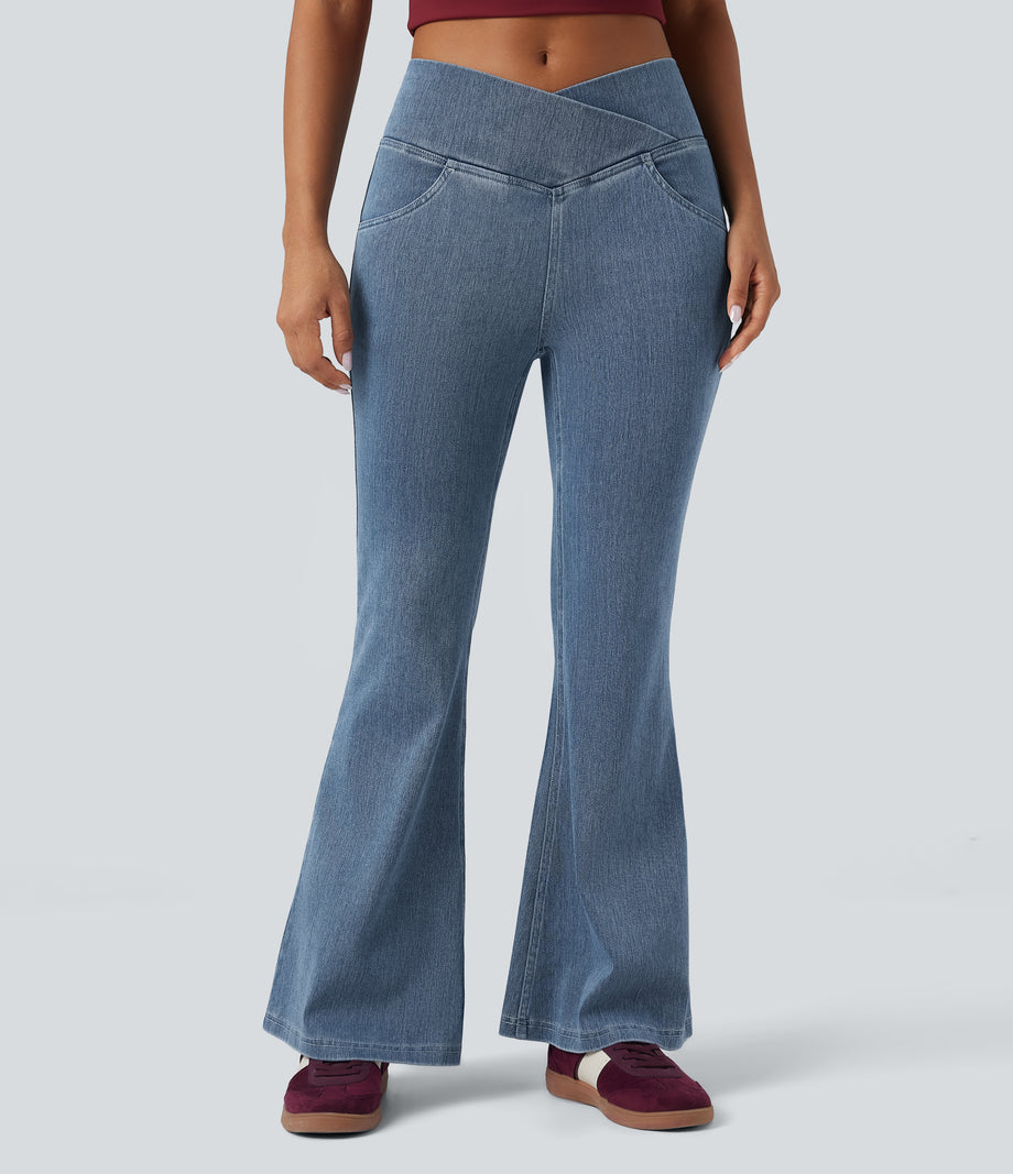 Halara Flex™ High Waisted Crossover Pocket Washed Casual Jeans -  Blue Jasper Denim