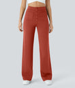 DayStretch High Waisted Pockets Straight Leg Casual Pants - Cinnabar