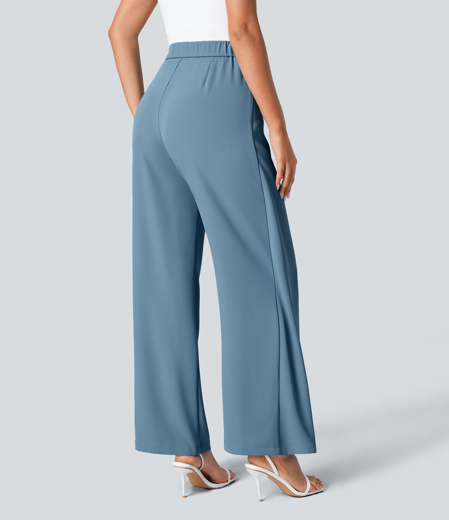 Halara Flex™ High Waisted Tie Side Wide Leg Work Pants - Whale Blue