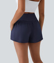Breezeful™ High Waisted Crossover Pocket 2-in-1 Quick Dry Yoga Shorts 4" - Patriot Blue
