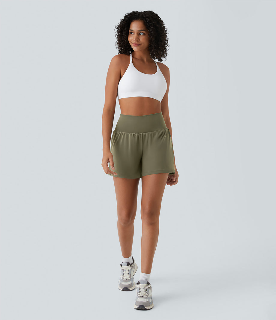 SoftlyZero™ Airy Super High Waisted 2-in-1  Cool Touch Yoga Shorts 5'' with Pockets-Longer Length - Withered Green