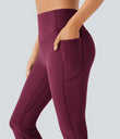 Halara UltraSculpt™ High Waisted Scrunch Butt Lifting Tummy Control Pocket Shaping Yoga Bootcut Leggings - Red Plum