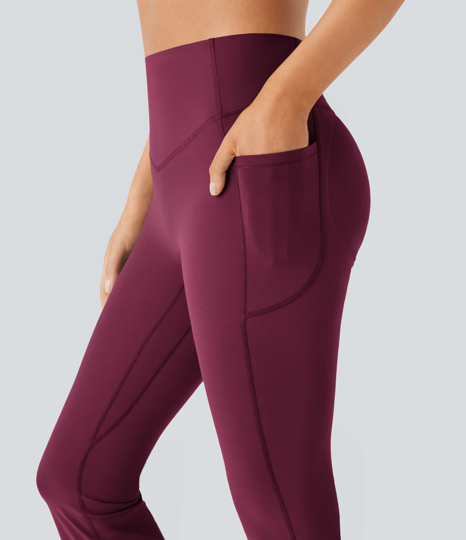 Halara UltraSculpt™ High Waisted Scrunch Butt Lifting Tummy Control Pocket Shaping Yoga Bootcut Leggings - Red Plum