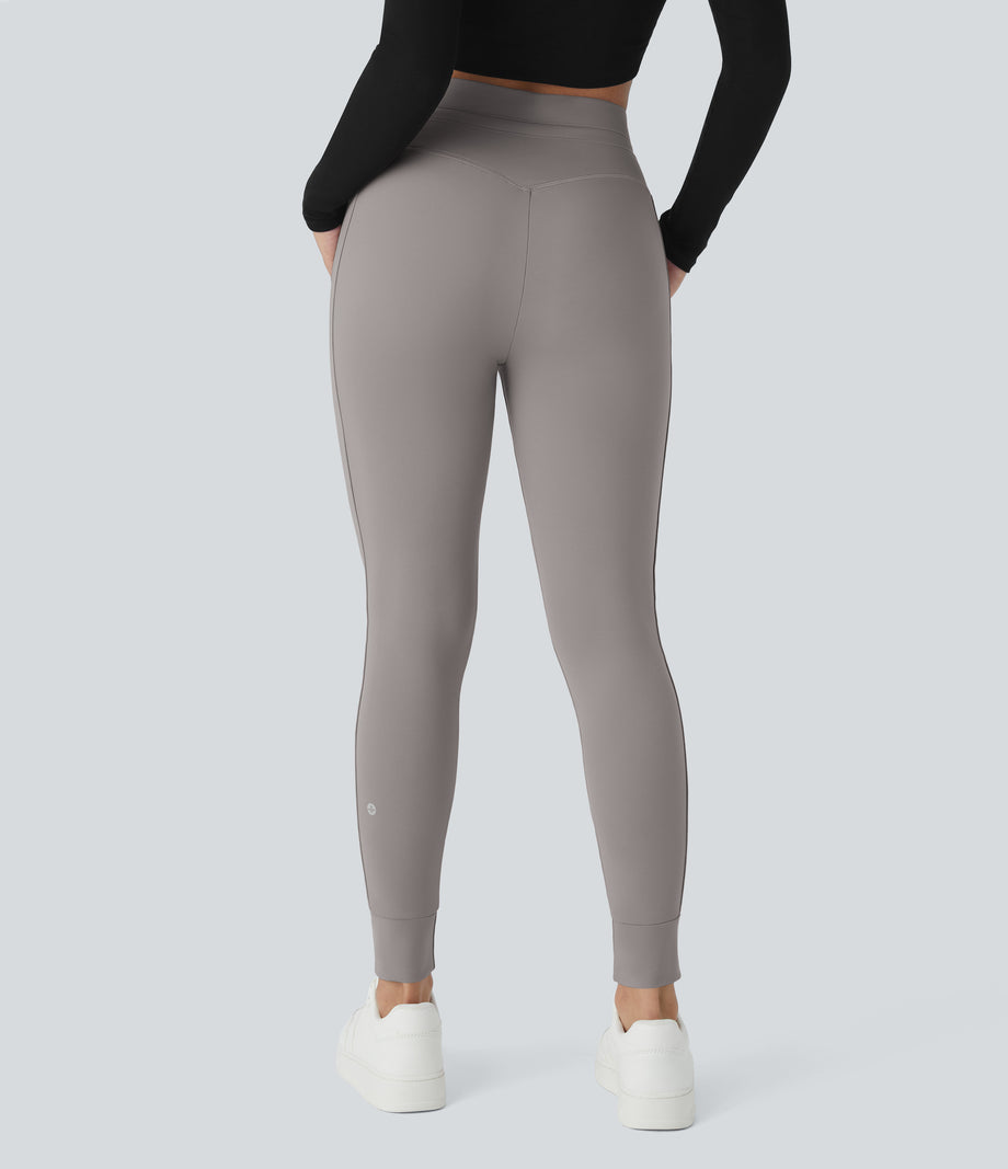 SoftlyZero™ Plush High Waisted Drawstring Pocket Plain Full Length Joggers - Gull