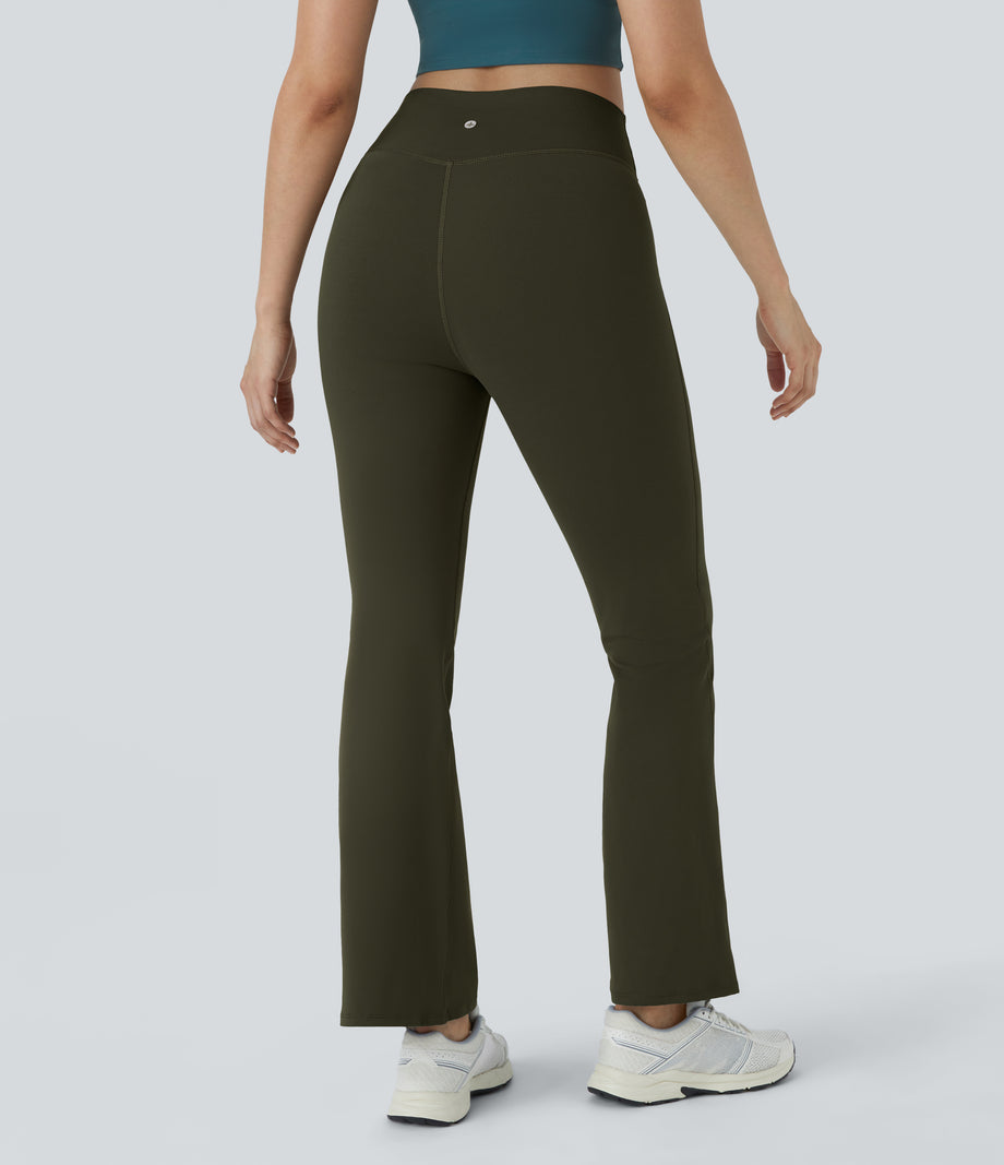 DayStretch High Waisted Crossover Flare Yoga Leggings - Forest Night