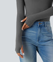 Halara HeatCore Turtleneck Long Sleeve Thumb Hole Casual Warming Top - Steel Gray