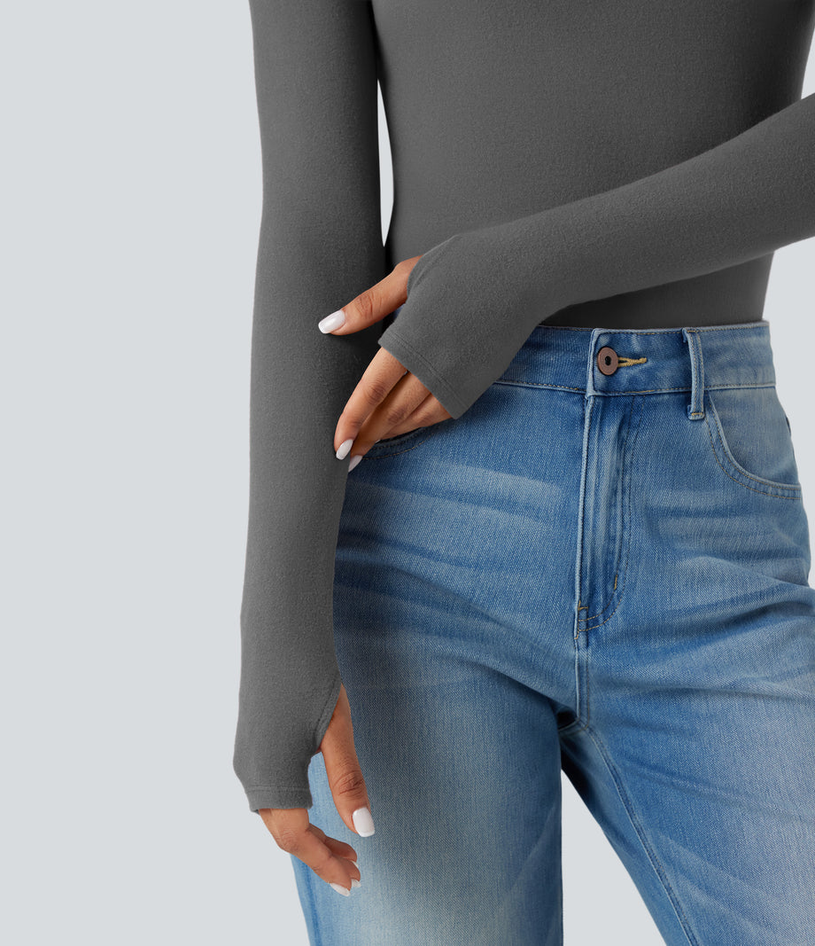 Halara HeatCore Turtleneck Long Sleeve Thumb Hole Casual Warming Top - Steel Gray