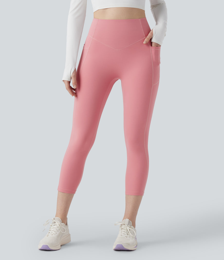 Halara UltraSculpt™ High Waisted Scrunch Butt Lifting Tummy Control Pocket Shaping Capri Training Leggings - Rose Pink