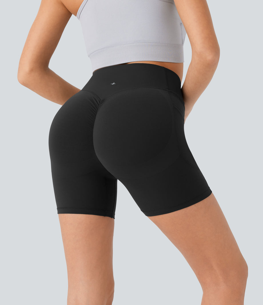 Halara UltraSculpt™ High Waisted Scrunch Butt Lifting Tummy Control Pocket Shaping Workout Biker Shorts 5'' - Black