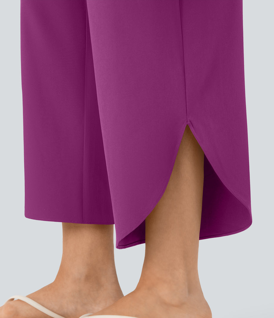 Breezeful™ High Waisted Tummy Control Split Hem Quick Dry Resort Pants with Pockets - Purple Wine