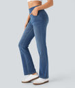 Halara Flex™ High Waisted Pockets Washed Casual Bootcut Jeans - Denim Dark Blue