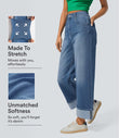 Halara Flex™ High Waisted Pockets Rolled Hem Wide Leg Washed Casual Jeans - Blue Spruce Denim
