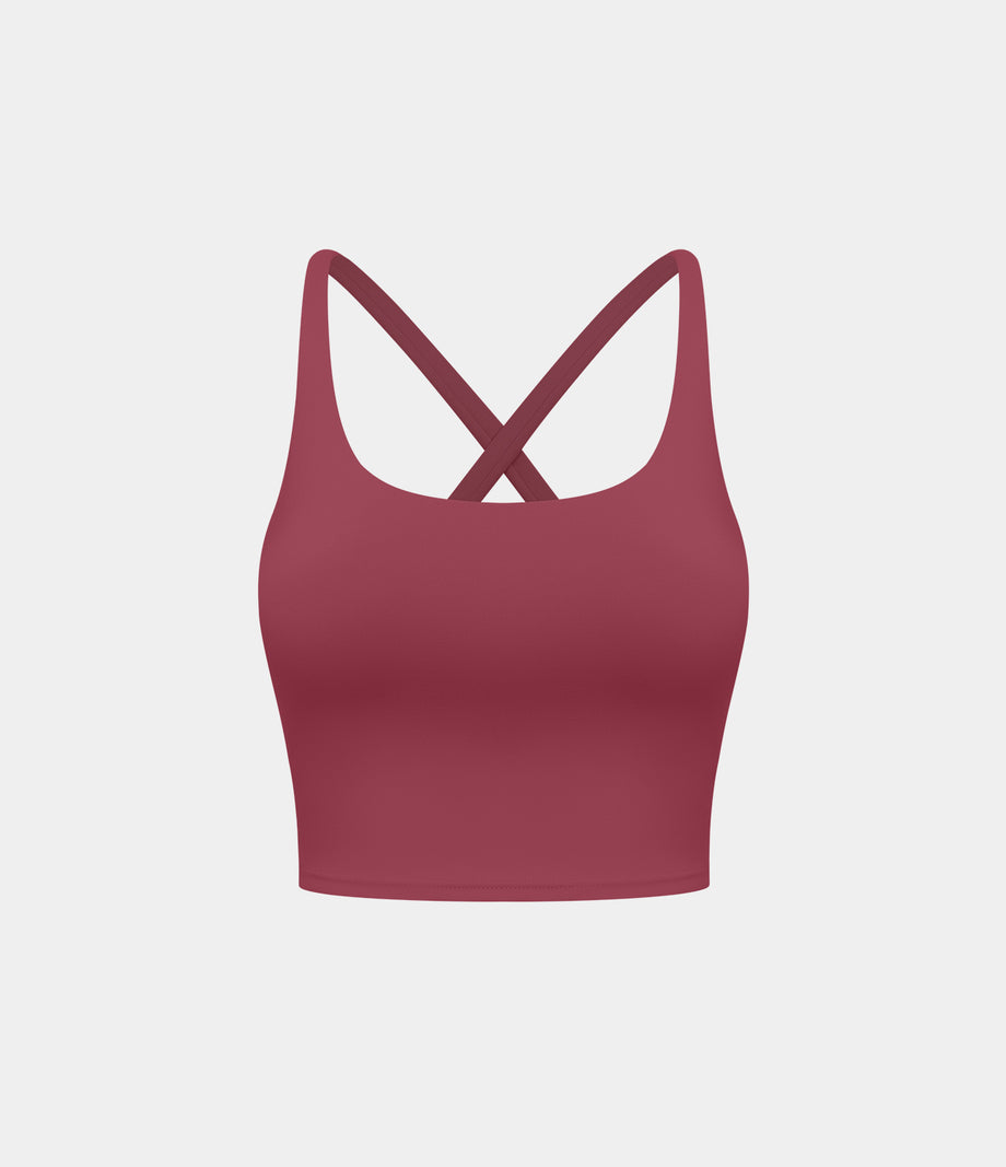 Crisscross Backless Built-in Bra Cropped Running Tank Top A-D Cups - Dry Rose