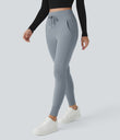 SoftlyZero™ Plush High Waisted Drawstring Pocket Plain Full Length Joggers - Tradewinds