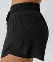 Mid Rise Drawstring Contrast Mesh 2-in-1 Flowy Running Shorts 3'' - Black