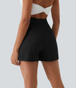 High Waisted Crossover Pocket 2-in-1 Casual Shorts - Black