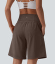 SoftlyZero™ Airy Super High Waisted 2-in-1 Cool Touch Yoga Shorts 9" with Pockets - Chocolate Martini