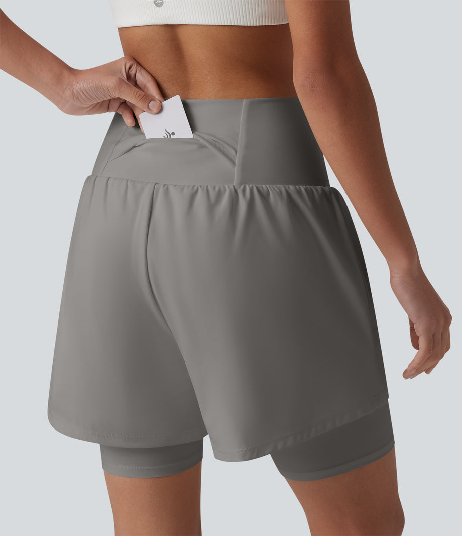 SoftlyZero™ Airy Super High Waisted 2-in-1 Cool Touch Yoga Shorts 7'' with Pockets - Steeple Gray