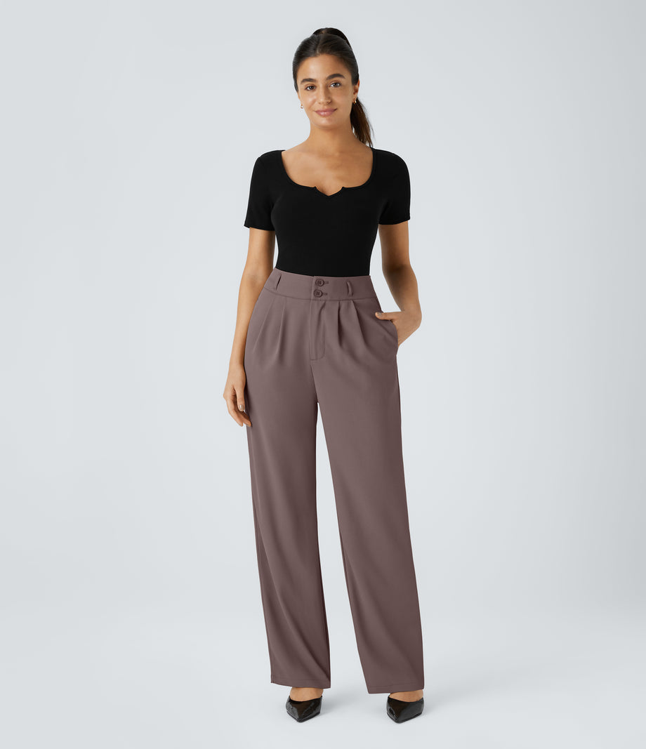 Halara Flex™ High Waisted Zipper Pocket Shirred Straight Leg Work Pants - Roselle Purple