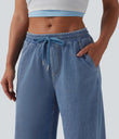 Halara Flex™ Low Rise Drawstring Wide Leg Sparkle Casual Sweatpants Jeans with Pockets - Malibu Blue Denim