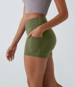 SoftlyZero™ Airy High Waisted Pocket Plain Cool Touch Yoga Shorts 3.5"-UPF50+ - Loden Green