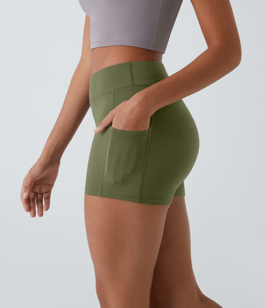 SoftlyZero™ Airy High Waisted Pocket Plain Cool Touch Yoga Shorts 3.5"-UPF50+ - Loden Green