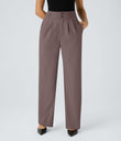 Halara Flex™ High Waisted Zipper Pocket Shirred Straight Leg Work Pants - Roselle Purple