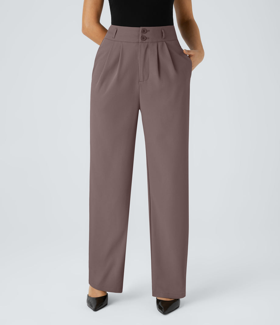 Halara Flex™ High Waisted Zipper Pocket Shirred Straight Leg Work Pants - Roselle Purple