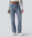 Halara Flex™ Low Rise Zipper Pockets Washed Casual Bootcut Jeans - Sea Blue Denim