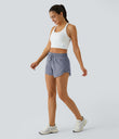Mid Rise Drawstring Contrast Mesh 2-in-1 Flowy Running Shorts 3'' - Silver Bullet