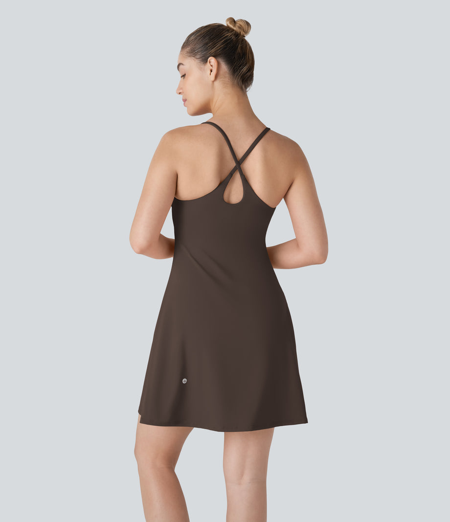 SoftlyZero™ Plush Backless Active Dress-Longer Length-Easy Peezy Edition - Chocolate Martini