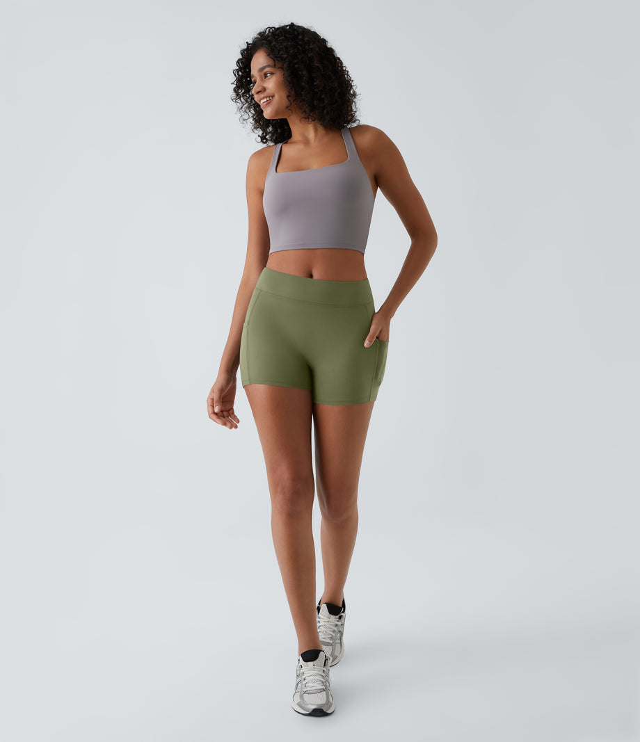 SoftlyZero™ Airy High Waisted Pocket Plain Cool Touch Yoga Shorts 3.5"-UPF50+ - Loden Green
