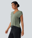 V Neck Short Sleeve Casual T-Shirt - Hedge Green