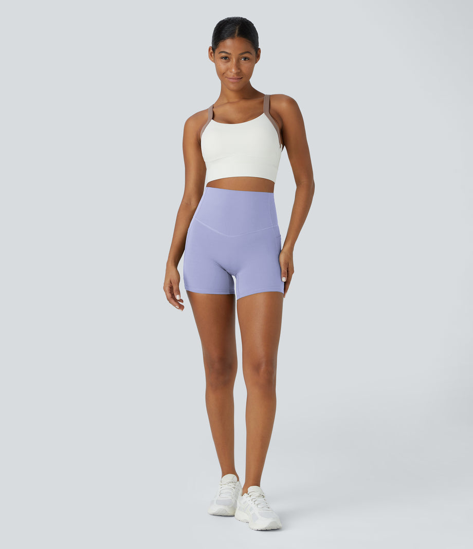 Halara UltraSculpt™ High Waisted Tummy Control Side Pocket Shaping Training Biker Shorts 5'' - Baby Lavender