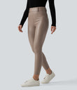 High Waisted Stretchy PU Fleece Casual Leggings with Pockets - Sinopia Fresco
