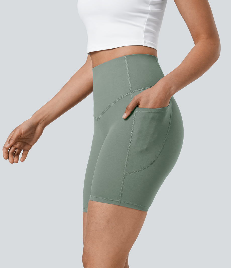 Halara UltraSculpt™ High Waisted Tummy Control Pocket Shaping Training Biker Shorts 7'' - Iceberg Green