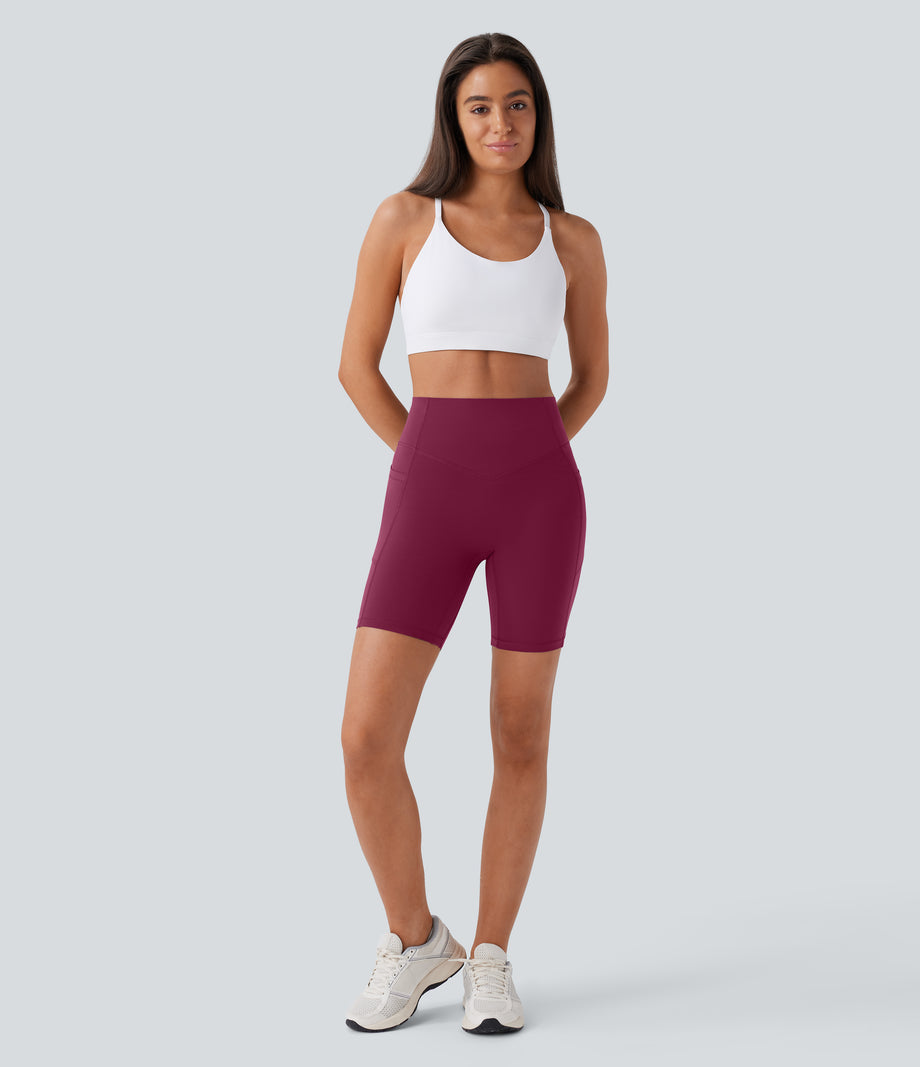 Halara UltraSculpt™ High Waisted Scrunch Butt Lifting Tummy Control Side Pocket Shaping Workout Biker Shorts 7'' - Red Plum