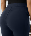 High Waisted Side Flap Pocket Flare Casual Cargo Pants - Midnight Blue
