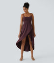 Breezeful™ High Low 2-Piece Pocket Flowy Midi Quick Dry Casual Dress - Amaranth