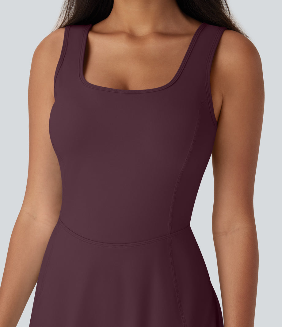 SoftlyZero™ Airy U Neck 2-in-1 Pocket Mini Cool Touch Dance Active Dress-Easy Peezy - Fig