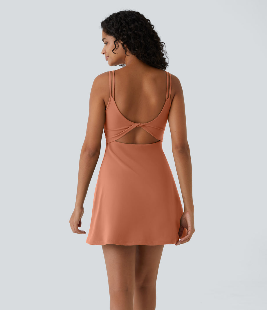 SoftlyZero™ Plush Double Straps 2-Piece Pocket Slip Dance Active Dress A-D Cups - Sun Baked