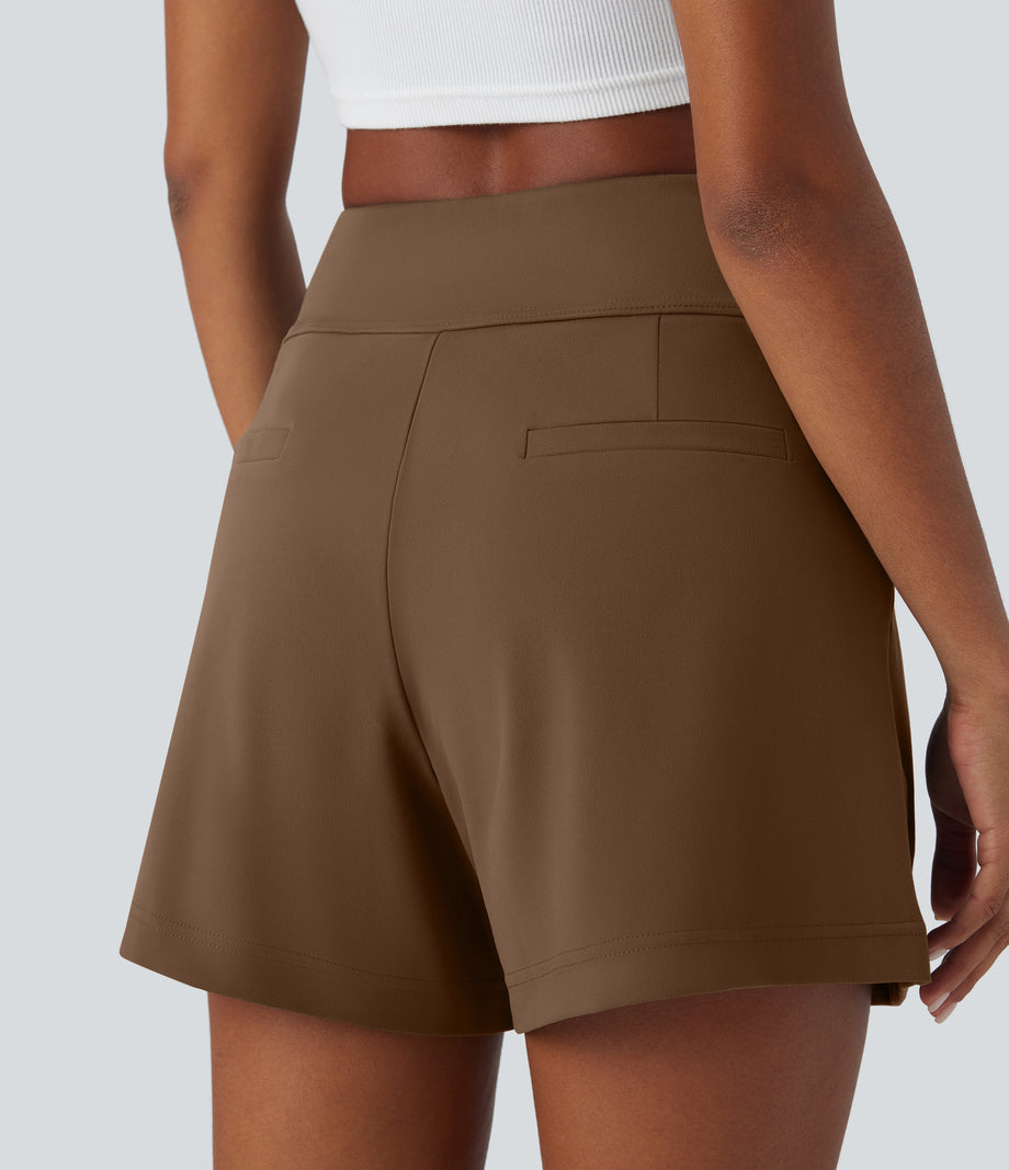 DayStretch High Waisted Work Baggy Shorts 4'' with Pockets - Bison
