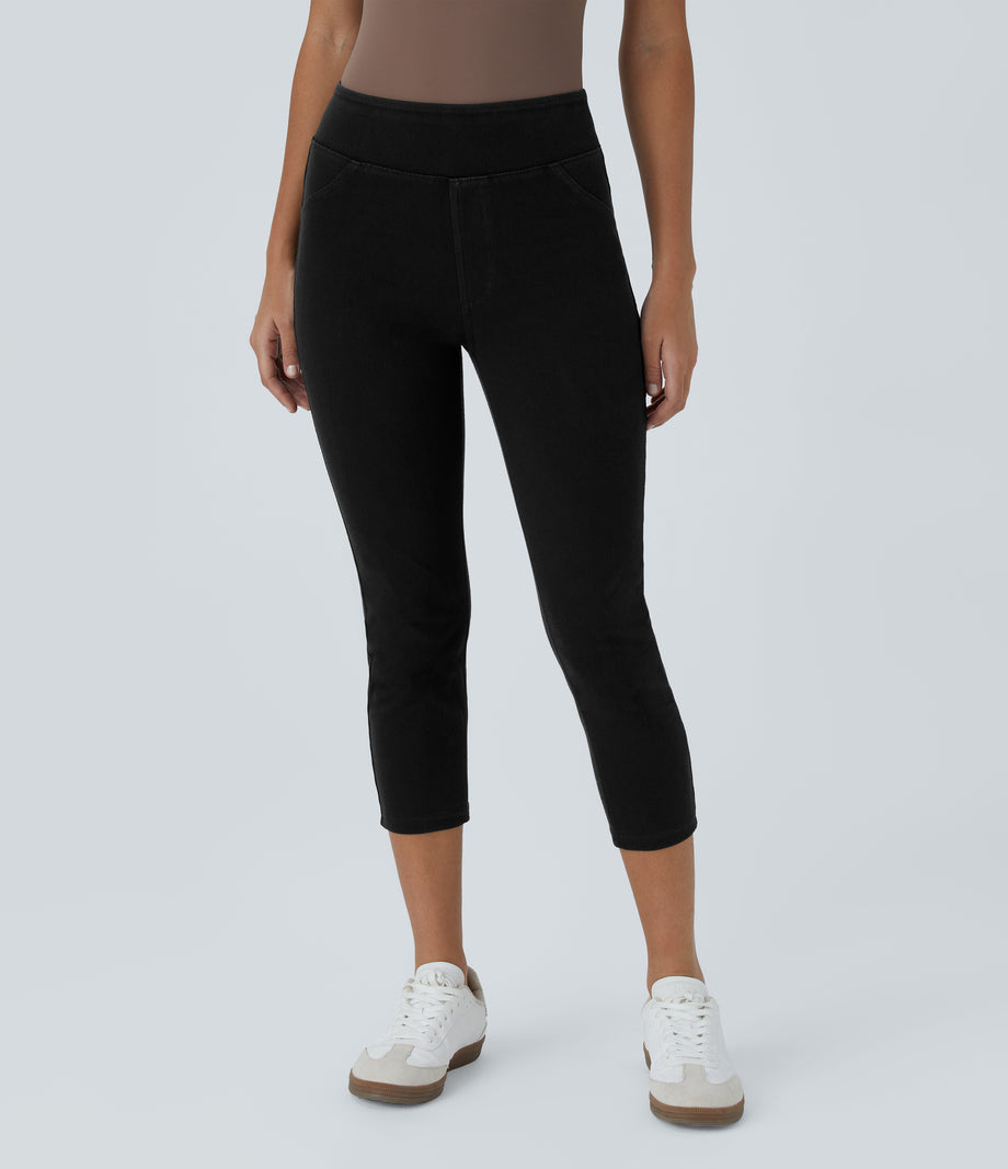 Halara Flex™ High Waisted Pocket Denim Capri Casual Leggings - Black Denim