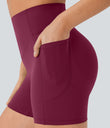 Halara UltraSculpt™ High Waisted Scrunch Butt Lifting Tummy Control Pocket Shaping Workout Biker Shorts 5'' - Red Plum