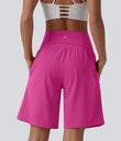 SoftlyZero™ Airy Super High Waisted 2-in-1 Cool Touch Yoga Shorts 9" with Pockets - Fuchsia Fedora