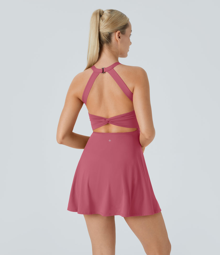 Backless Twisted Active Dress - Begonia Rouge