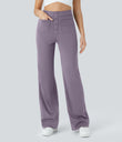 DayStretch High Waisted Pockets Straight Leg Casual Pants - Purple Ash