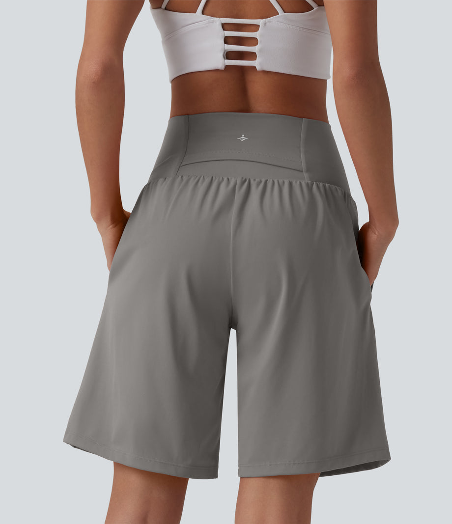 SoftlyZero™ Airy Super High Waisted 2-in-1 Cool Touch Yoga Shorts 9" with Pockets - Steeple Gray