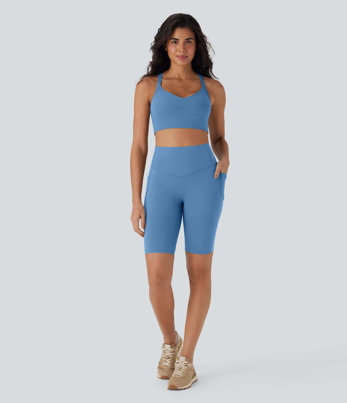Halara UltraSculpt™ High Waisted Tummy Control Pocket Shaping Training Biker Shorts 9'' - Pacific Coast