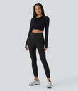 SoftlyZero™ Plush Thermal High Waisted Tummy Control Pocket Workout Leggings - Black